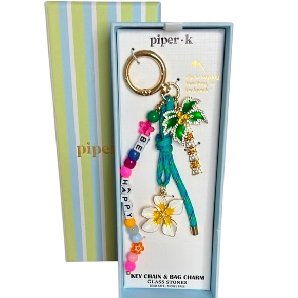 Piper K Accessories - 🌴 🔹️Piper K🔹️ Hawaii Flower "BE HAPPY" Glass stones Key Chain & Bag Charm